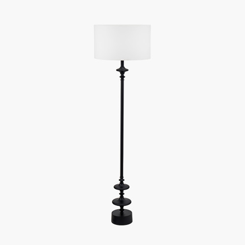 pacific lifestyle Emilio Matt Black Candlestick Floor Lamp Base with Henry 45cm White Handloom Cylinder Lampshade
