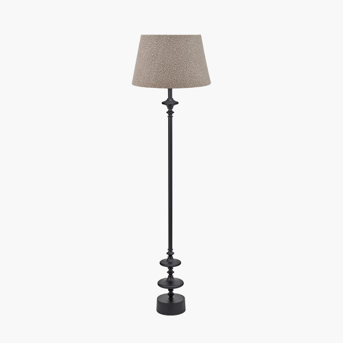 pacific lifestyle Emilio Matt Black Candlestick Floor Lamp Base with Martigues 45cm Taupe Boucle Tapered Lampshade