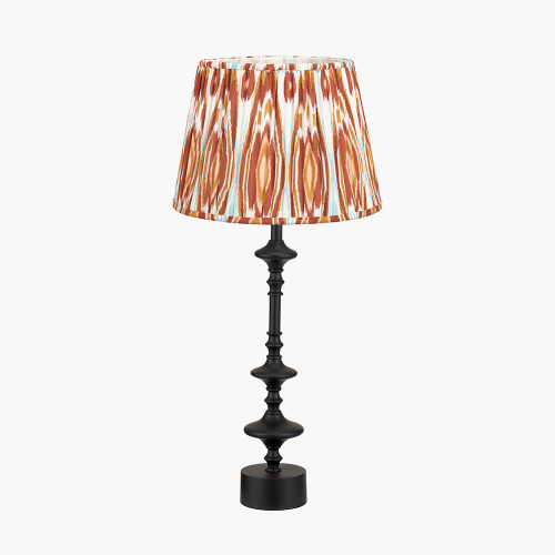 pacific lifestyle Emilio Matt Black Candlestick Table Lamp Base with Izara 35cm Cinnamon Ikat Patterned Mushroom Pleat Tapered Lampshade