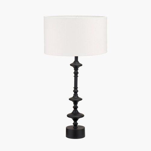 pacific lifestyle Emilio Matt Black Candlestick Table Lamp Base with Henry 35cm White Handloom Cylinder Lampshade