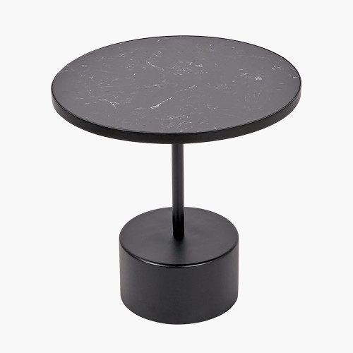 Pacific Lifestyle Enzo Black Marble And Black Metal Cylinder Base Coffee Table