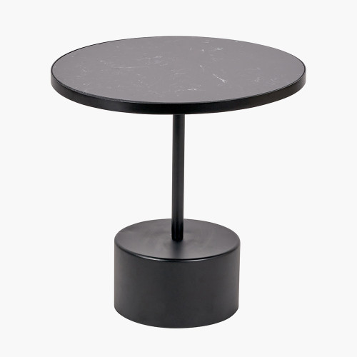 pacific lifestyle Enzo Black Marble and Black Metal Cylinder Base Coffee Table