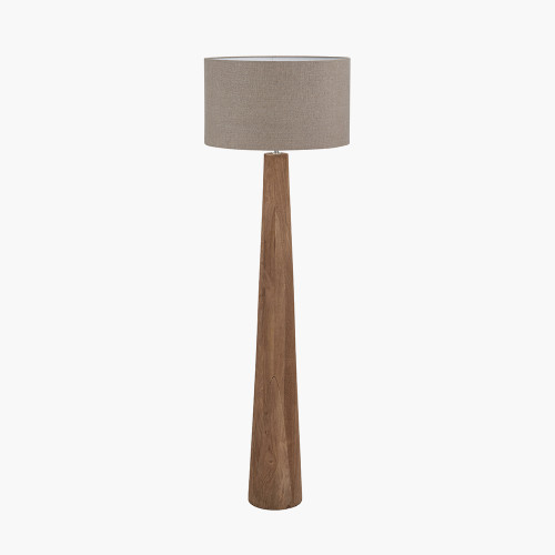 pacific lifestyle Esha Natural Conical Wood Floor Lamp Base with Edward 50cm Natural Linen Cylinder Lampshade