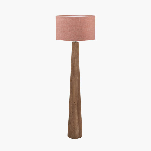 pacific lifestyle Esha Natural Conical Wood Floor Lamp Base with Edward 50cm Apricot Linen Cylinder Lampshade