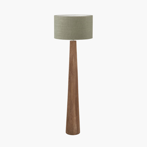 pacific lifestyle Esha Natural Conical Wood Floor Lamp Base with Edward 50cm Pistachio Green Linen Cylinder Lampshade