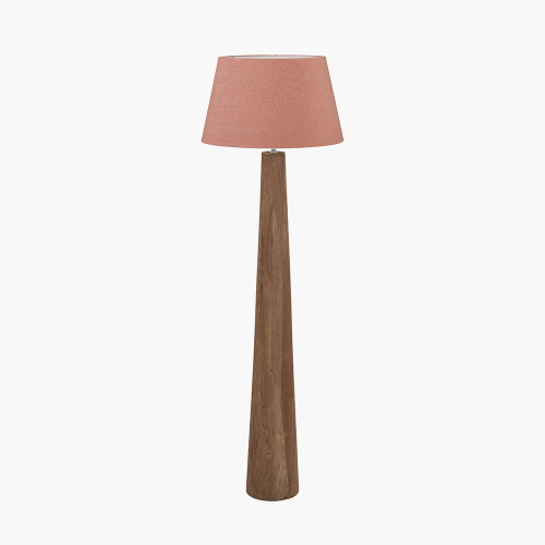pacific lifestyle Esha Natural Conical Wood Floor Lamp Base with Milos 50cm Apricot Linen Tapered Lampshade
