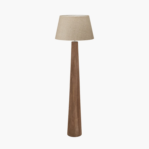 pacific lifestyle Esha Natural Conical Wood Floor Lamp Base with Milos 50cm Natural Linen Tapered Lampshade