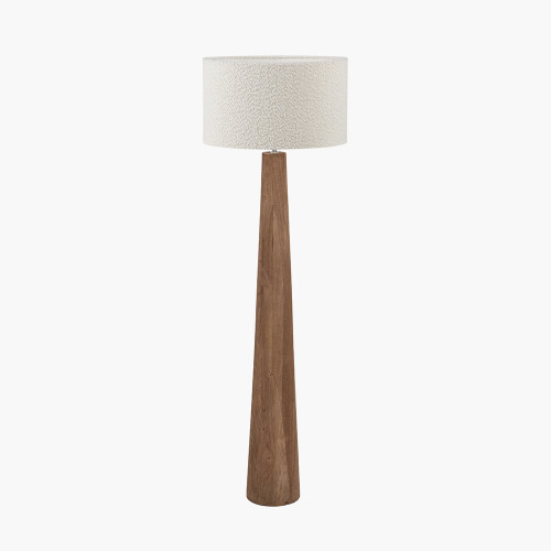 pacific lifestyle Esha Natural Conical Wood Floor Lamp Base with Rouen 50cm White Boucle Cylinder Lampshade