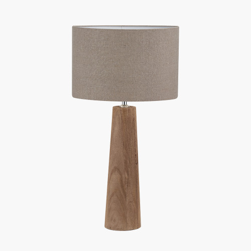 pacific lifestyle Esha Natural Conical Wood Table Lamp Base with Edward 35cm Natural Linen Cylinder Lampshade