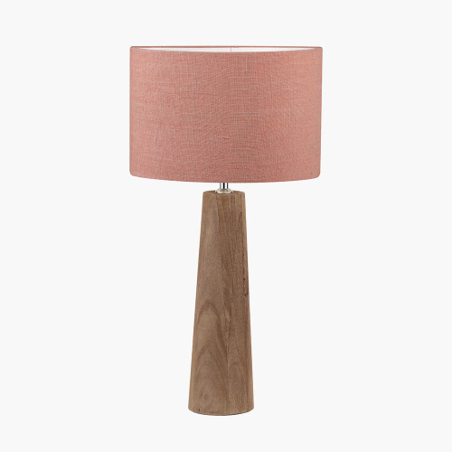 pacific lifestyle Esha Natural Conical Wood Table Lamp Base with Edward 35cm Apricot Linen Cylinder Lampshade