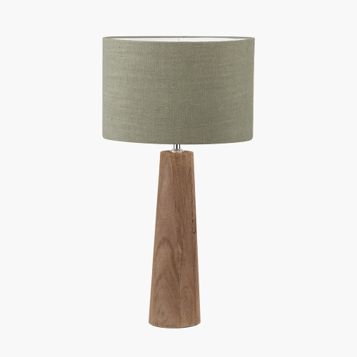 pacific lifestyle Esha Natural Conical Wood Table Lamp Base with Edward 35cm Pistachio Green Linen Cylinder Lampshade
