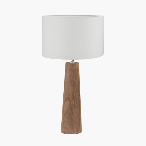 pacific lifestyle Esha Natural Conical Wood Table Lamp Base with Lino 35cm White Self Lined Linen Cylinder Lampshade