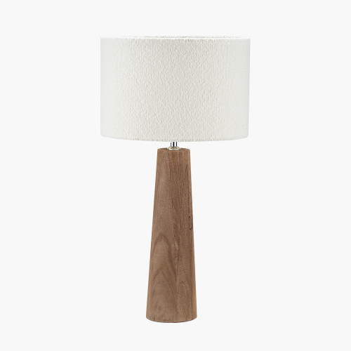 pacific lifestyle Esha Natural Conical Wood Table Lamp Base with Rouen 35cm White Boucle Cylinder Lampshade