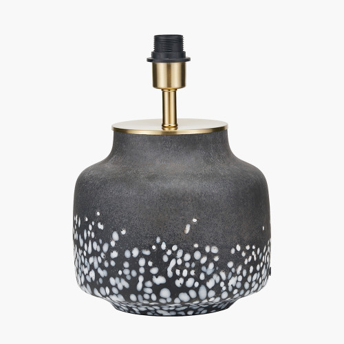 Pacific Lifestyle Etna Black And White Glass Table Lamp Base With Bloom 40cm White Handloom Scalloped Cylinder Lampshade