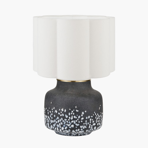 pacific lifestyle Etna Black and White Glass Table Lamp Base with Bloom 40cm White Handloom Scalloped Cylinder Lampshade