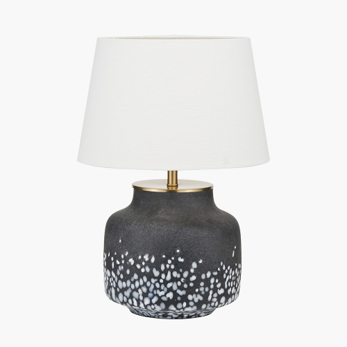 pacific lifestyle Etna Black and White Glass Table Lamp Base with Lys 40cm White Self Lined Linen Tapered Lampshade