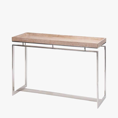 Pacific Lifestyle Evelyn Natural Antique Finish Mango Wood And Silver Metal Console Table