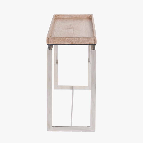 Pacific Lifestyle Evelyn Natural Antique Finish Mango Wood And Silver Metal Console Table