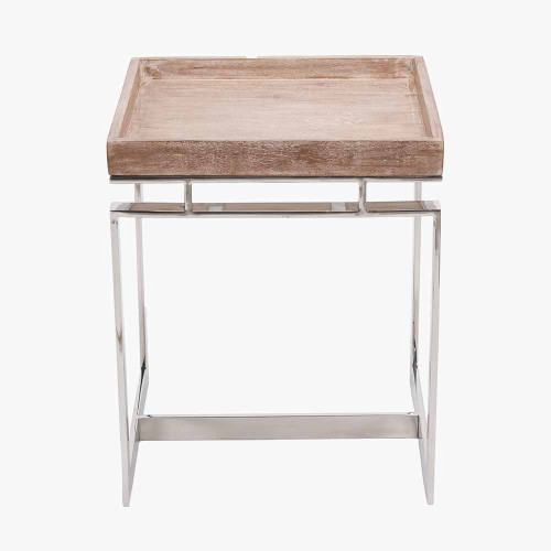 Pacific Lifestyle Evelyn Natural Antique Finish Mango Wood And Silver Metal Side Table