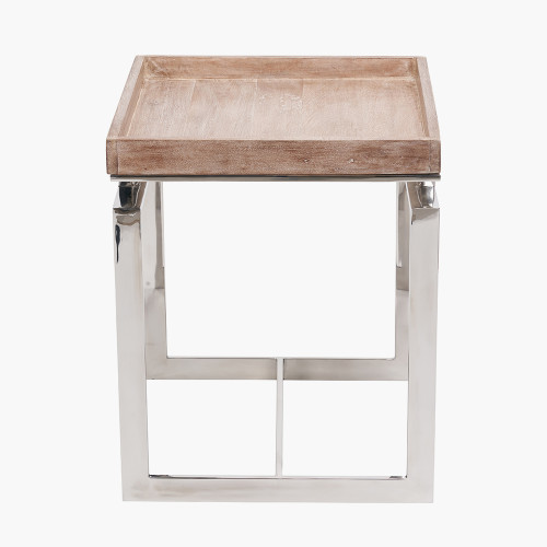 pacific lifestyle Evelyn Natural Antique Finish Mango Wood and Silver Metal Side Table