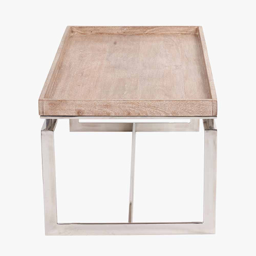 Pacific Lifestyle Evelyn Natural Antique Finish Mango Wood And Silver Metal Coffee Table
