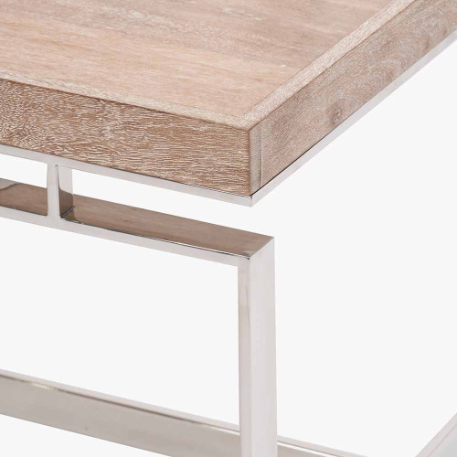 Pacific Lifestyle Evelyn Natural Antique Finish Mango Wood And Silver Metal Coffee Table