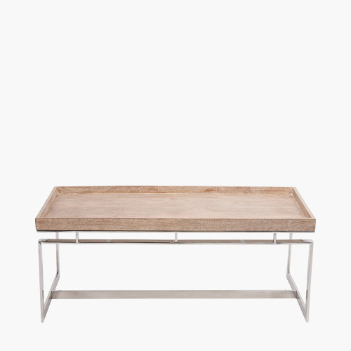 pacific lifestyle Evelyn Natural Antique Finish Mango Wood and Silver Metal Coffee Table