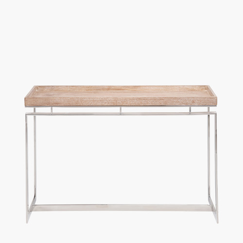 pacific lifestyle Evelyn Natural Antique Finish Mango Wood and Silver Metal Console Table