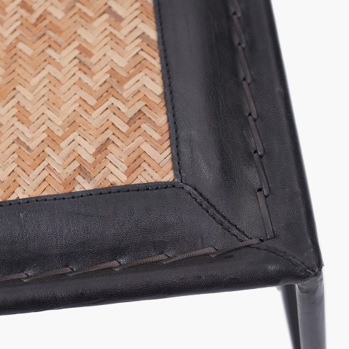 Pacific Lifestyle Ezio Black Leather Natural Rattan And Black Metal Stool