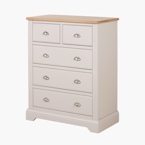 Pacific Lifestyle Fairford Parchment White Pine And Oak Wood 5 Drawer Unit