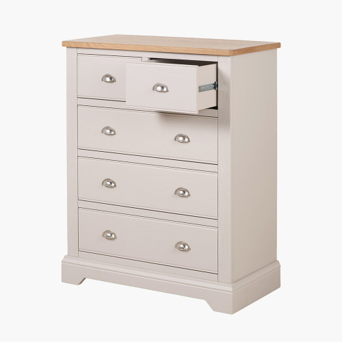 Pacific Lifestyle Fairford Parchment White Pine And Oak Wood 5 Drawer Unit