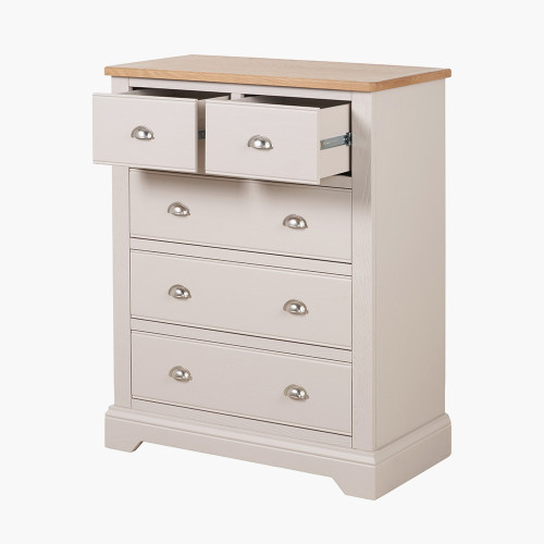 Pacific Lifestyle Fairford Parchment White Pine And Oak Wood 5 Drawer Unit