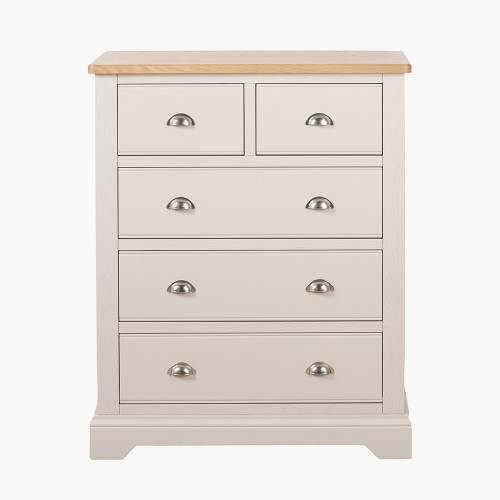 pacific lifestyle Fairford Parchment White Pine and Oak Wood 5 Drawer Unit