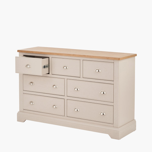 Pacific Lifestyle Fairford Parchment White Pine And Oak Wood 7 Drawer Unit
