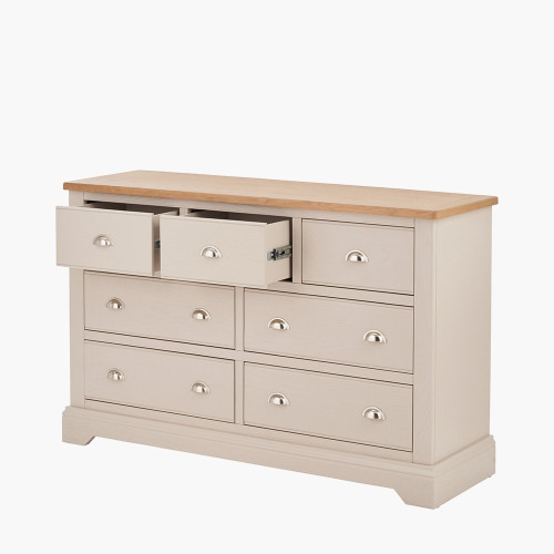 Pacific Lifestyle Fairford Parchment White Pine And Oak Wood 7 Drawer Unit