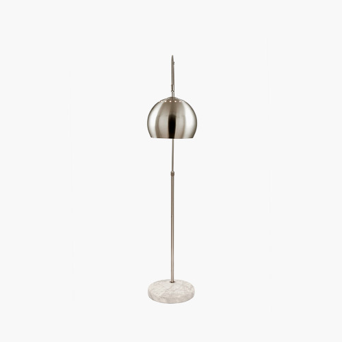 pacific lifestyle Feliciani Brushed Silver Metal and White Marble Floor Lamp