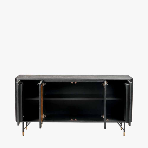 Pacific Lifestyle Fiji Black Acacia Wood And Natural Rattan 4 Door Sideboard