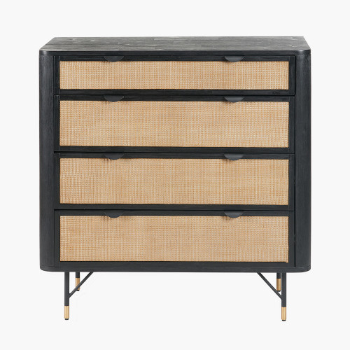 pacific lifestyle Fiji Black Acacia Wood and Natural Rattan 4 Drawer Unit