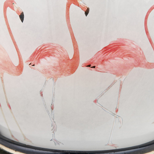 Pacific Lifestyle Flamingo Medium Glass Table Lamp Base With Lino 35cm White Self Lined Linen Cylinder Lampshade