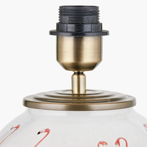 Pacific Lifestyle Flamingo Medium Glass Table Lamp Base With Lino 35cm White Self Lined Linen Cylinder Lampshade