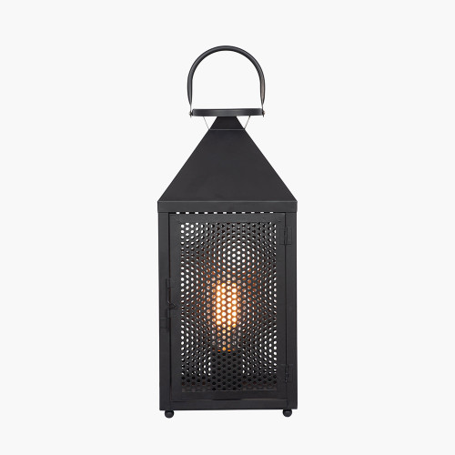 Pacific Lifestyle Folkstone Matt Black Metal Punched Lantern Table Lamp