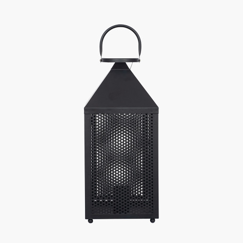 Pacific Lifestyle Folkstone Matt Black Metal Punched Lantern Table Lamp