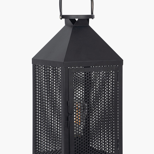 Pacific Lifestyle Folkstone Matt Black Metal Punched Lantern Table Lamp