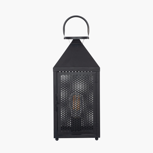 pacific lifestyle Folkstone Matt Black Metal Punched Lantern Table Lamp