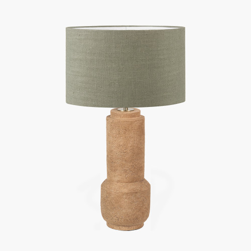 pacific lifestyle Gaiana Concrete Brown Stoneware Table Lamp Base with Edward 35cm Pistachio Green Linen Cylinder Lampshade