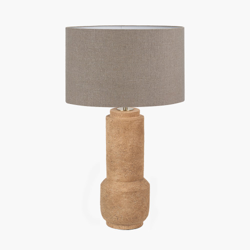 pacific lifestyle Gaiana Concrete Brown Stoneware Table Lamp Base with Edward 35cm Natural Linen Cylinder Lampshade