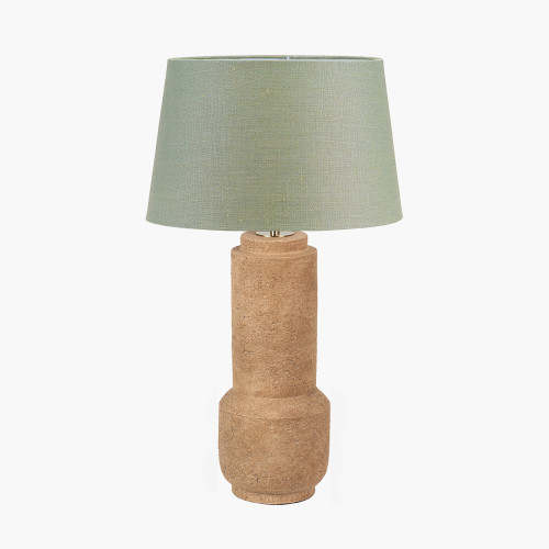 pacific lifestyle Gaiana Concrete Brown Stoneware Table Lamp Base with Milos 35cm Pistachio Green Linen Tapered Lampshade