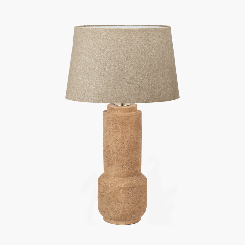 pacific lifestyle Gaiana Concrete Brown Stoneware Table Lamp Base with Milos 35cm Natural Linen Tapered Lampshade