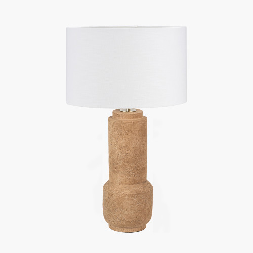 pacific lifestyle Gaiana Concrete Brown Stoneware Table Lamp Base with Lino 35cm White Self Lined Linen Cylinder Lampshade