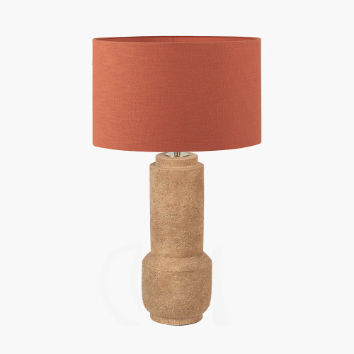 pacific lifestyle Gaiana Concrete Brown Stoneware Table Lamp Base with Lino 35cm Cinnamon Self Lined Linen Cylinder Lampshade